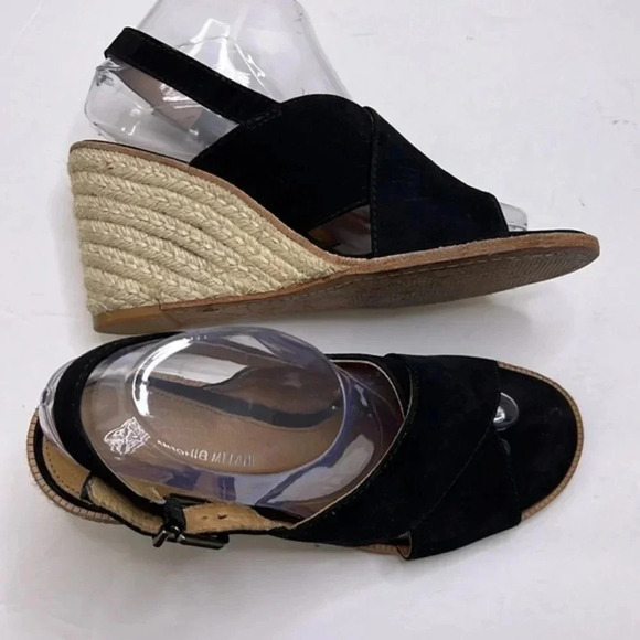 Antonio Melani 9m Black Suede leather Espadrille Wedges Slingback Sandals - Picture 2 of 6